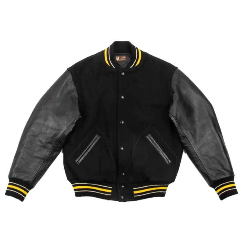 Men's Black Wool And Leather Varsity Jacket