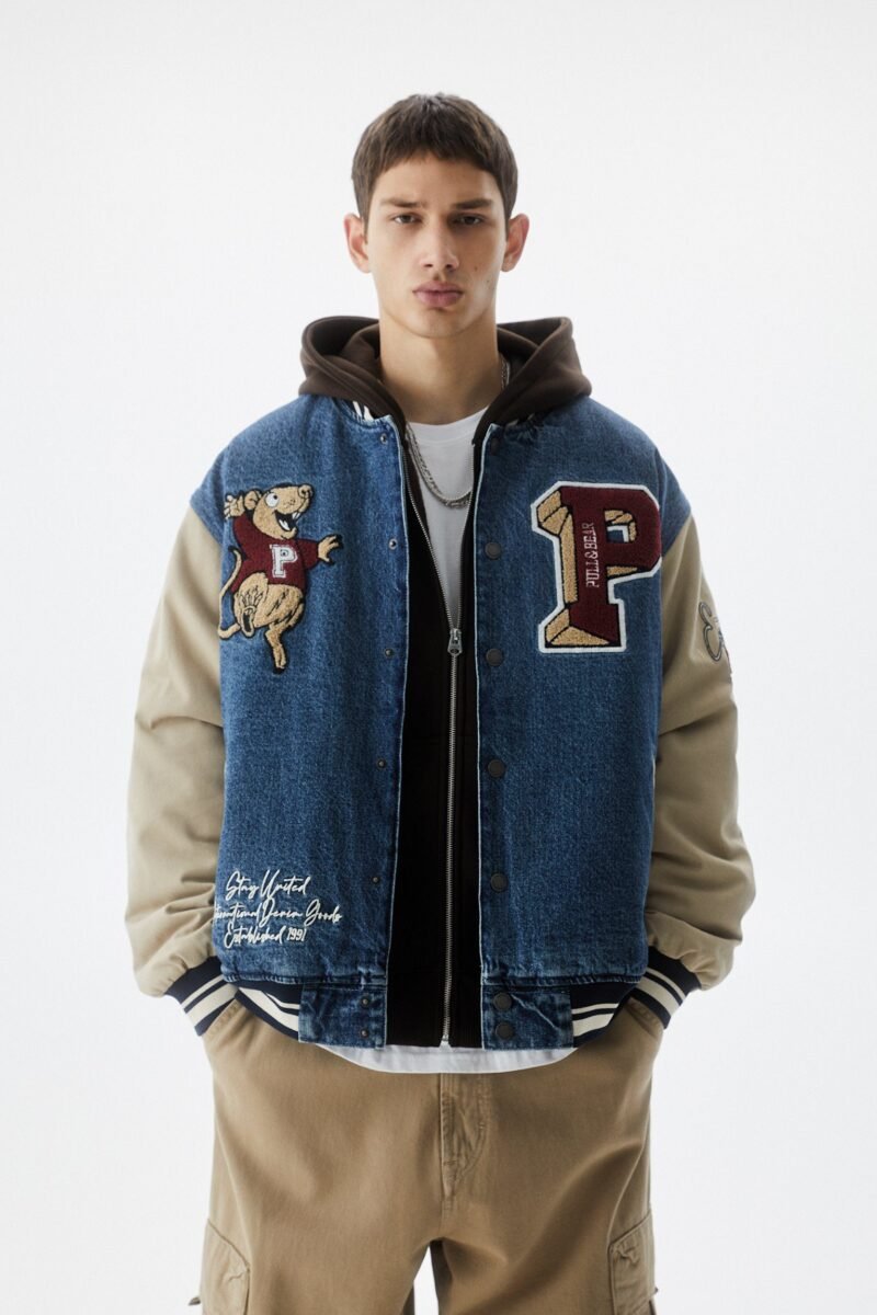 Men's Blue Denim Varsity & Letterman Jacket