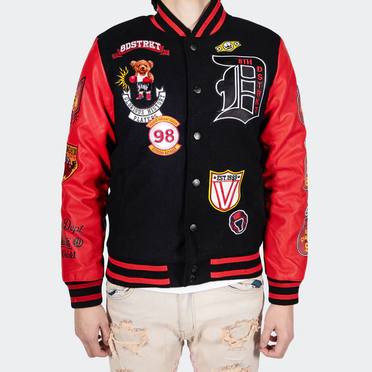 Men's Boxing Teddy Bear Champ Black And Red Varsity Jacket Men's Boxing Teddy Bear Champ Black And Red Varsity Jacket