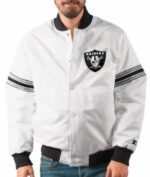Mens Button Up Raiders Varsity White Jacket