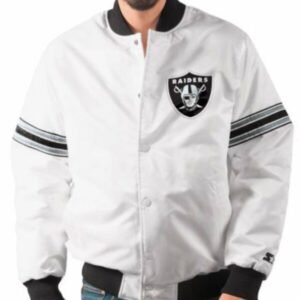 Mens Button Up Raiders Varsity White Jacket