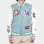 Men's Dragon Warrior Skull Light Blue Varsity Jacket
