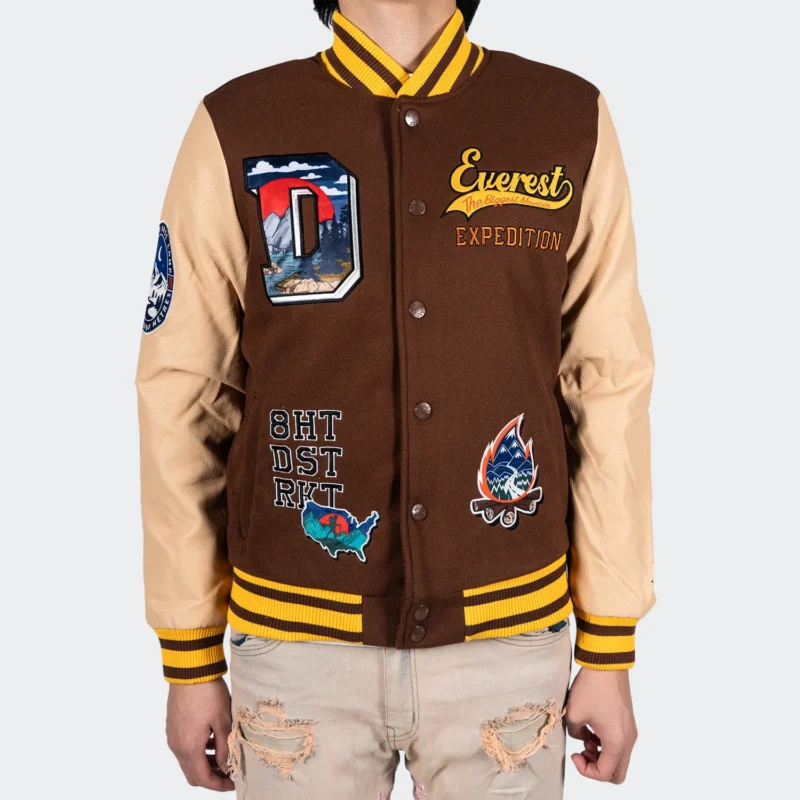 Men's Everest Expedition Brown Varsity Letterman Jacket
