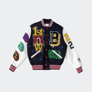 Men's First Row Bright Future Navy Blue And White Varsity Jacket