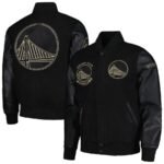 Men's Golden State Warriors Pro Standard Black Gold Stitch Varsity Jacket