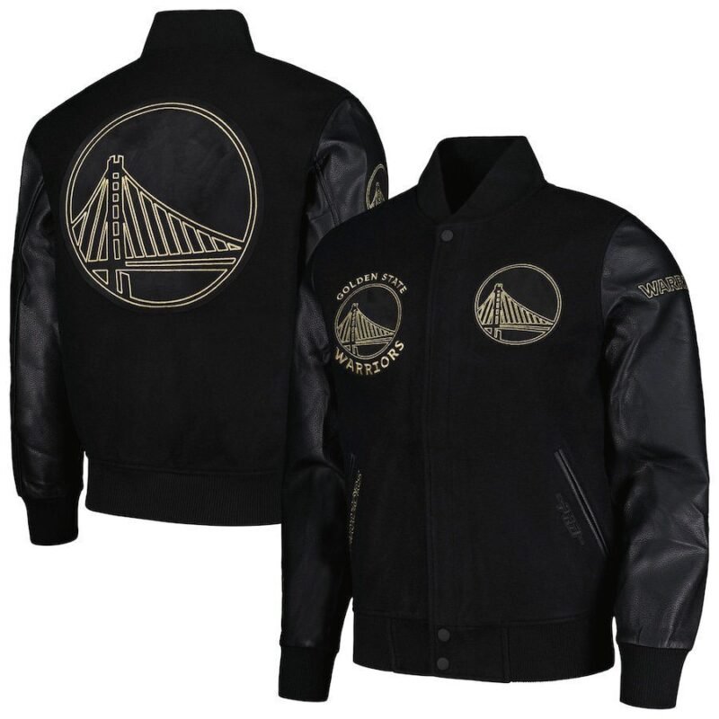 Men's Golden State Warriors Pro Standard Black Gold Stitch Varsity Jacket