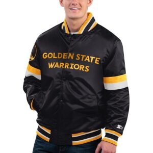 Men's Golden State Warriors Starter Black Satin Full-snap Varsity Jacket