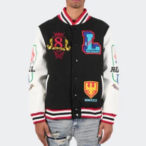 Mens Legendary Lion Black Varsity Bomber Jacket