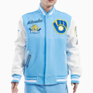 Mens Milwaukee Brewers Retro Classic Rib Wool Varsity Jacket
