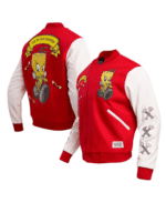 Mens Red Looney Tunes Franken Tweety Varsity Full-snap Jacket