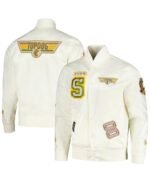 Mens Snoopy Cream Peanuts Top Dog Satin Full-snap Jacket