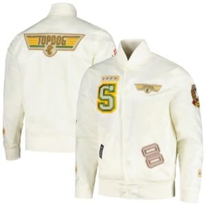 Mens Snoopy Cream Peanuts Top Dog Satin Full-snap Jacket