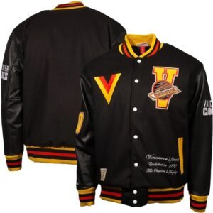 Men's Vancouver Canucks Mitchell & Ness Black Full-snap Varsity Jacket