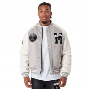 Mercier Silver And White Wool Varsity Jacket