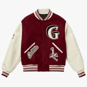 Multi Patched Burgundy Varsity Jacket
