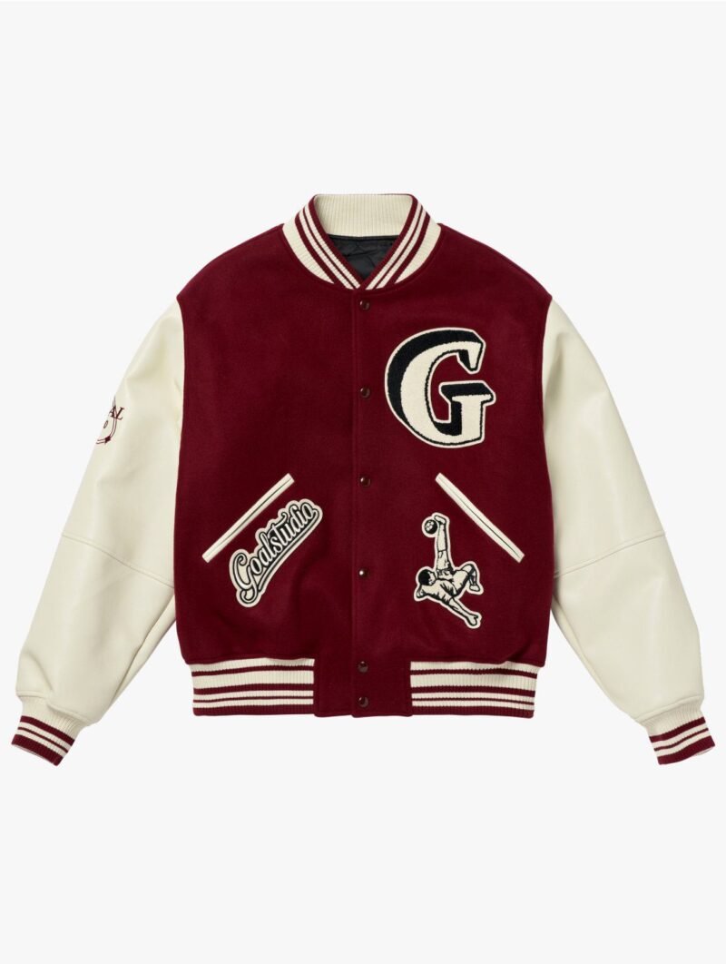 Multi Patched Burgundy Varsity Jacket