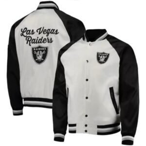 NFL Las Vegas Raiders White And Black Satin Jacket