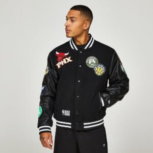 Nba Multi Badge Black Varsity Jacket