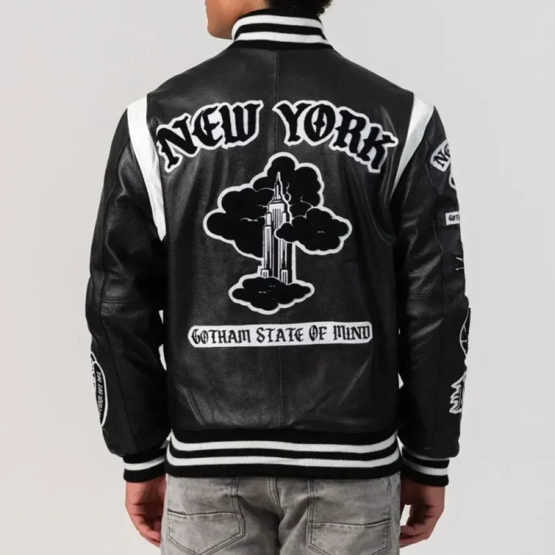 New York Black Leather Varsity Letterman Jacket