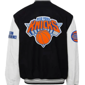 New York Knicks Wool And Leather Black White Varsity Jacket