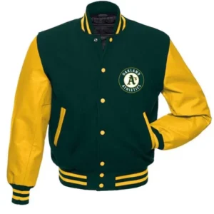 Oakland Athletics MLB Yellow and Green Varsity Jacket