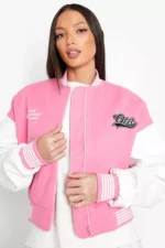 OFCL Sports Pink And White Varsity Jacket