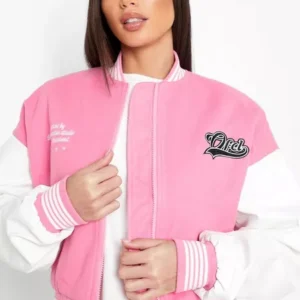 OFCL Sports Pink And White Varsity Jacket