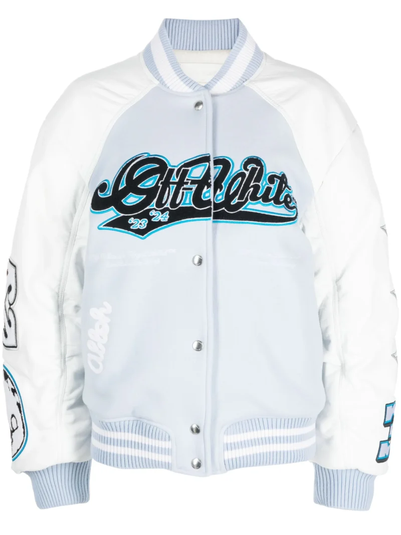 Off white Moon Wheel Leather Varsity Jacket