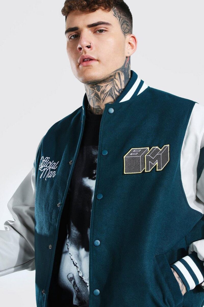 Official Man BM Wool And Leather Letterman Jacket Official Man BM Wool And Leather Letterman Jacket