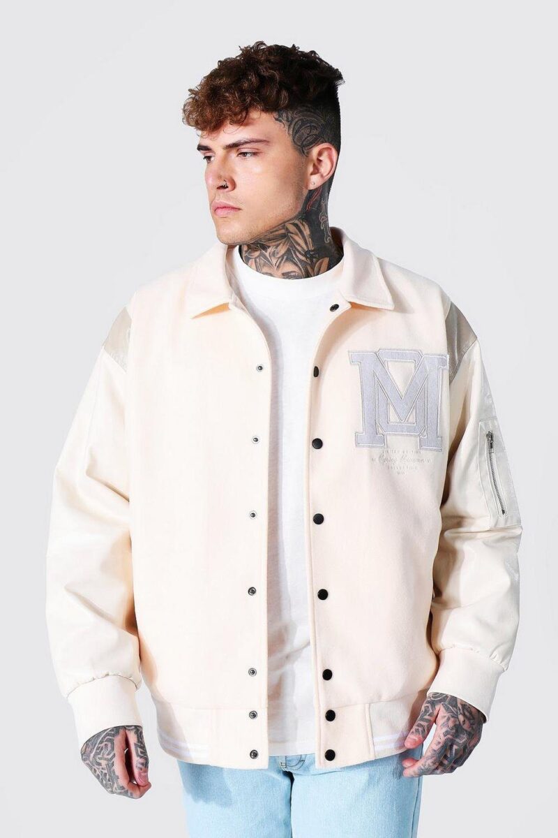 Official Man Limited Edition White Varsity Jacket Official Man Limited Edition White Varsity Jacket