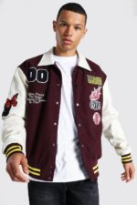 Official Man Maroon And White Varsity Jacket