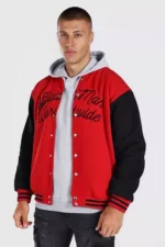 Official Man Worldwide Red And Black Varsity Jacket