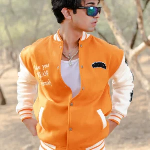 Orange Bones Varsity Jacket