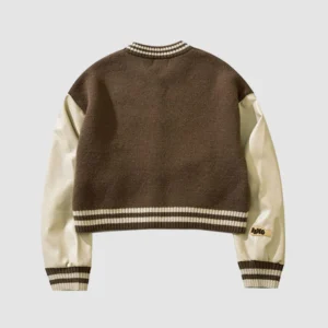 PU Sleeve Patchwork Cropped Varsity Jacket