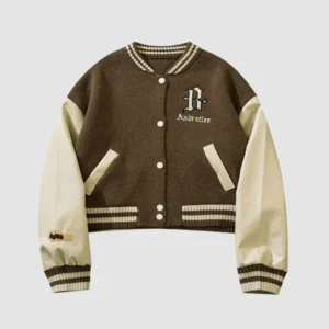 PU Sleeve Patchwork Cropped Varsity Jacket