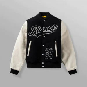 Paper Plane Black And White Varsity Jacket