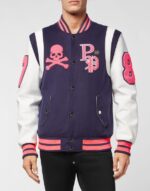Philipp Plein College Jacket Deer Leather Sleeves Patches Jacket