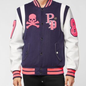 Philipp Plein College Jacket Deer Leather Sleeves Patches Jacket
