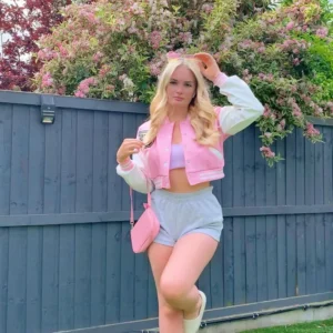 Pink Cropped Contrast Sleeve Varsity Jacket