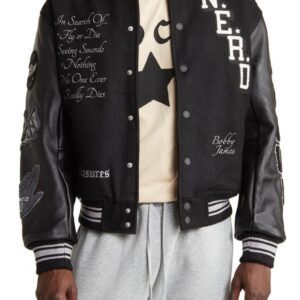 Pleasures Nerd Black Wool & Leather Varsity Jacket