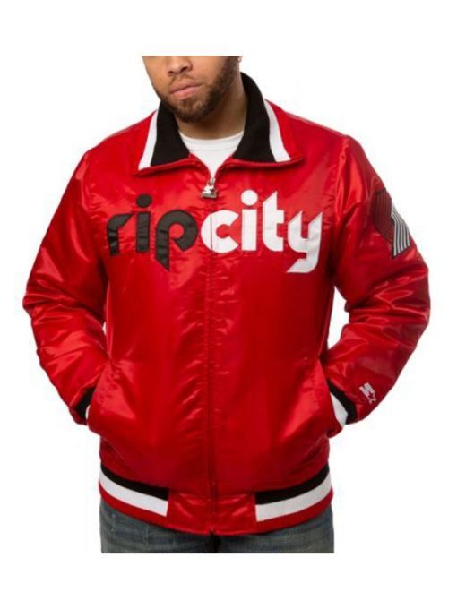 Portland Trail Blazers Starter Satin Red Varsity Jacket Portland Trail Blazers Starter Satin Red Varsity Jacket