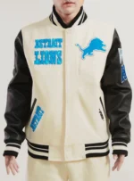 Pro Standard Detroit Lions Cream And Black Wool Varsity Jacket