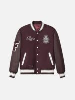 Ritz Maroon Wool And Leather Varsity Jacket
