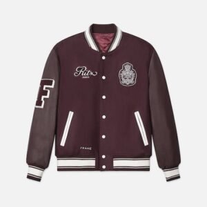 Ritz Maroon Wool And Leather Varsity Jacket