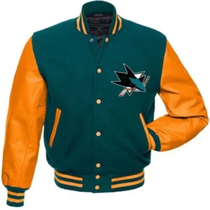 San Jose Sharks Letterman Green And Orange Jacket