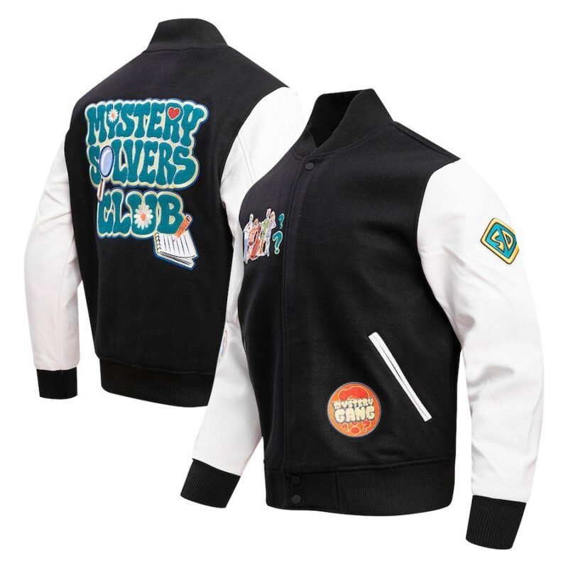 Scooby doo Freeze Max Mystery Solvers Club Full zip Black Varsity Jacket Scooby doo Freeze Max Mystery Solvers Club Full zip Black Varsity Jacket