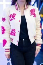 Signature Cream Wool Crop Top Varsity Jacket Signature Cream Wool Crop Top Varsity Jacket