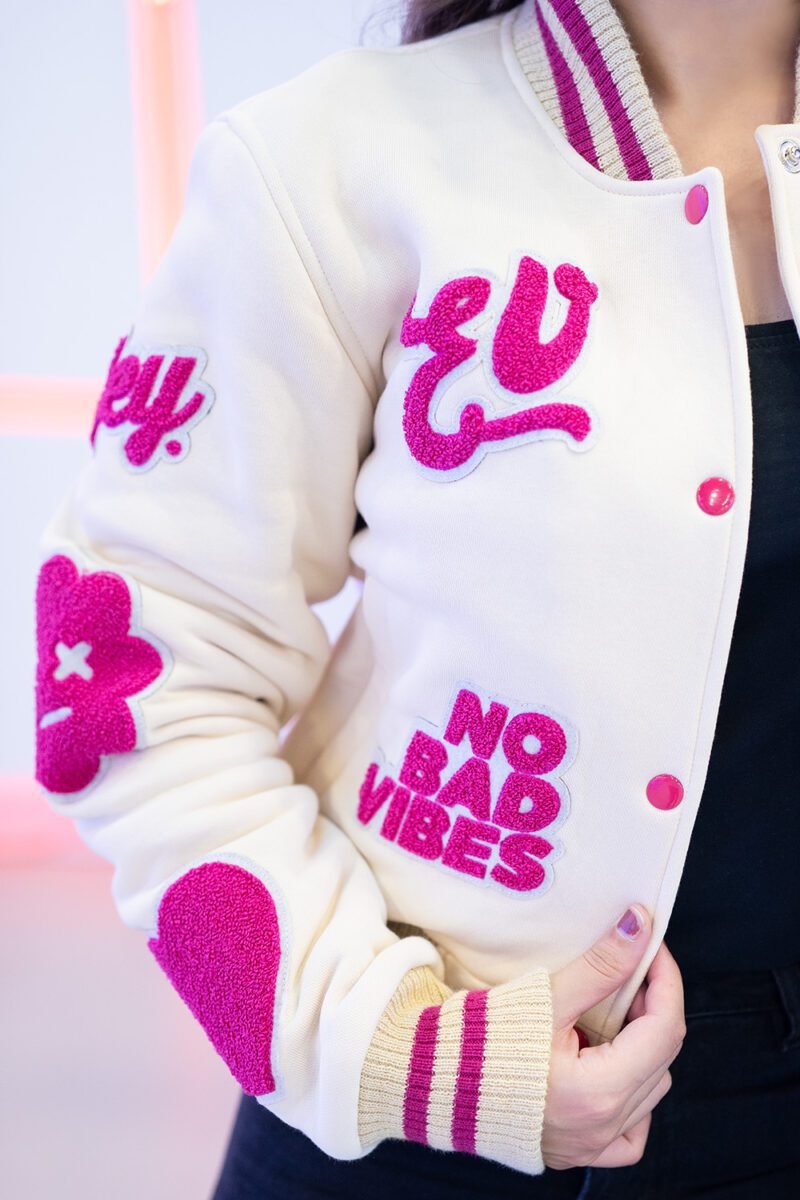 Signature Cream Wool Crop Top Varsity Jacket Signature Cream Wool Crop Top Varsity Jacket