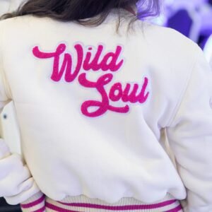 Signature Cream Wool Crop Top Varsity Jacket