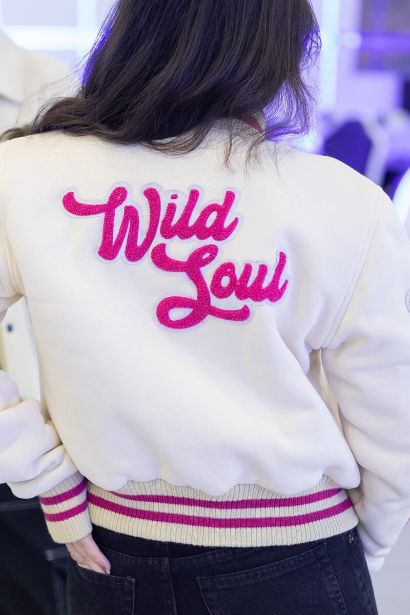 Signature Cream Wool Crop Top Varsity Jacket Signature Cream Wool Crop Top Varsity Jacket